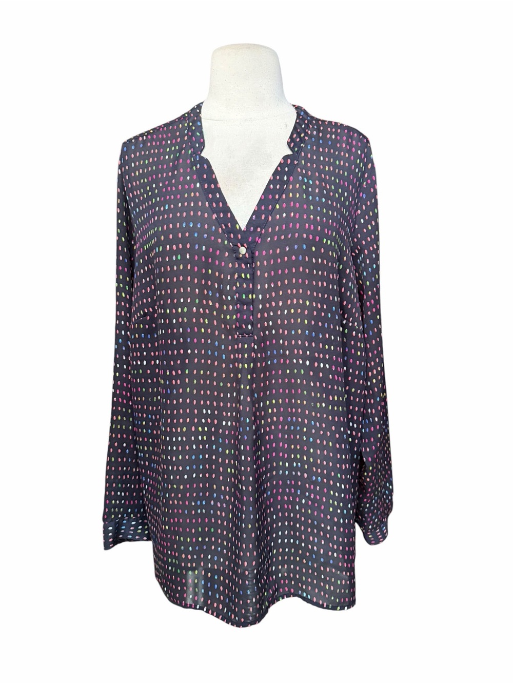 Deadstock‎ NWOT Y2K Liz Claiborne Semi-Sheer Multi-Color Confetti Dot Blouse